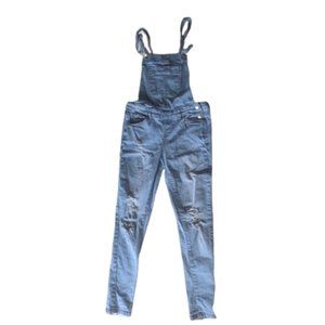 ---  Destroyed Style Light wash Denim Blue Overalls Size Small